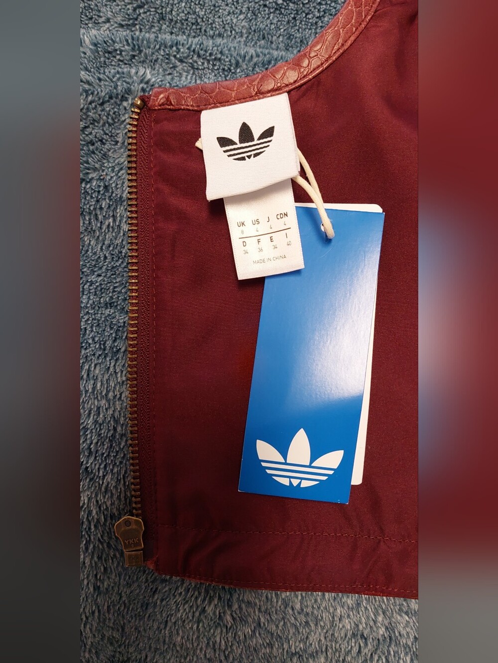 adidas Burgundy Croc-Texture Zip Pouch with Gold Logo . Pleather Corset . - Picture 6 of 12